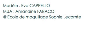 Modèle : Eva CAPPELLO
MUA : Amandine FARACO
@ Ecole de maquillage Sophie Lecomte